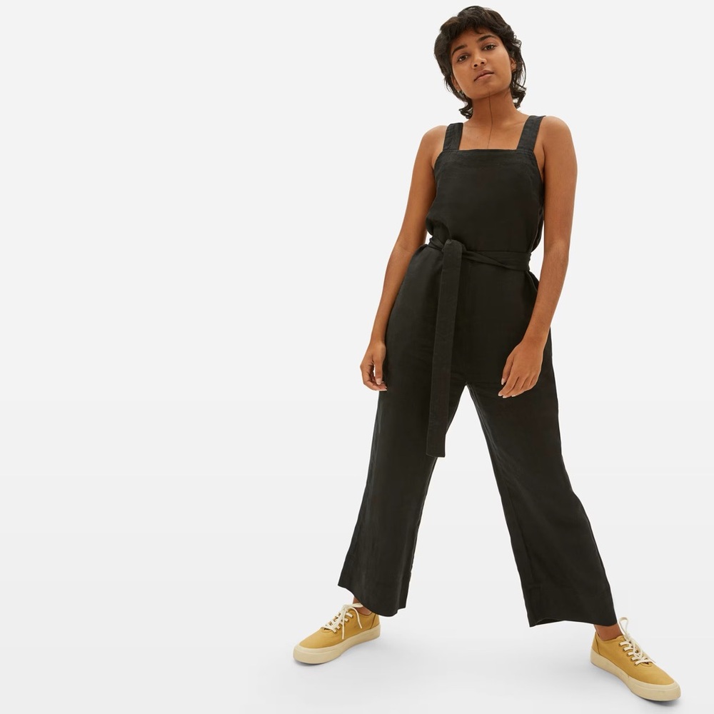 Everlane The Linen Square-Neck Jumpsuit in Washed Black, size 4 petite, EUC